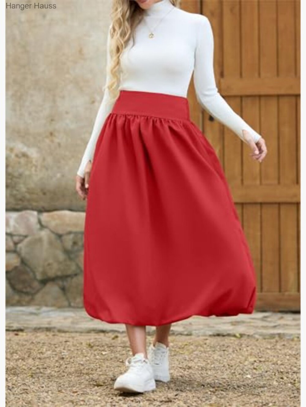 Women's Bubble Maxi Skirt A-Line Pleated Ruffle Flowy Balloon Skirt with Pockets - Picture 3 of 7